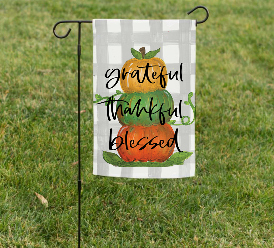 Grateful Thankful Blessed Double Sided Garden Flag